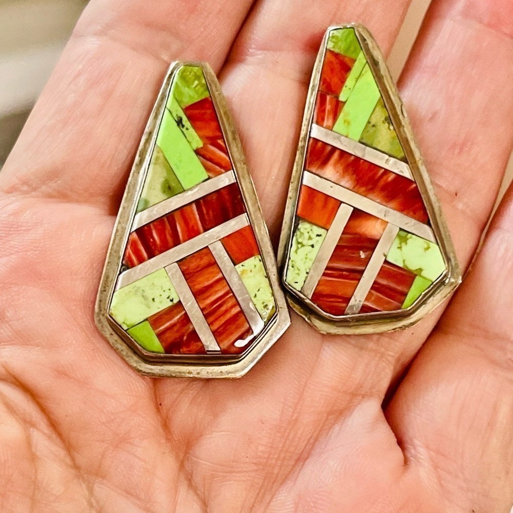 VTG Southwest SANTO DOMINGO DAN CORIZ STERLING SPINY OYSTER TURQUOISE EARRINGS
